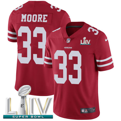 San Francisco 49ers Nike #33 Tarvarius Moore Red Super Bowl LIV 2020 Team Color Youth Stitched NFL Vapor Untouchable Limited Jersey